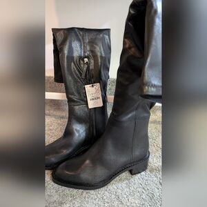 Zara Black Mid-Calf Leather Boots